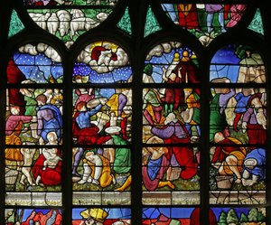 Fenster mit Darstellung der Israeliten, die Manna in der Wüste sammeln, 1534 von French School
